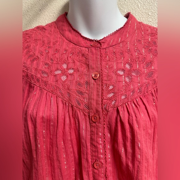 PILCRO ANTHROPOLOGIE The Victoria Lace Button Down in Pink Size 18W Boho Beach - Picture 9 of 15